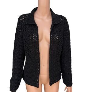 Pow Wow cotton blend open front knit cardigan size L vintage